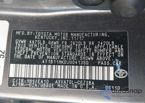 2018 Toyota Camry Se z USA, uszkodzony, nr VIN 4T1B11HK0JU041350